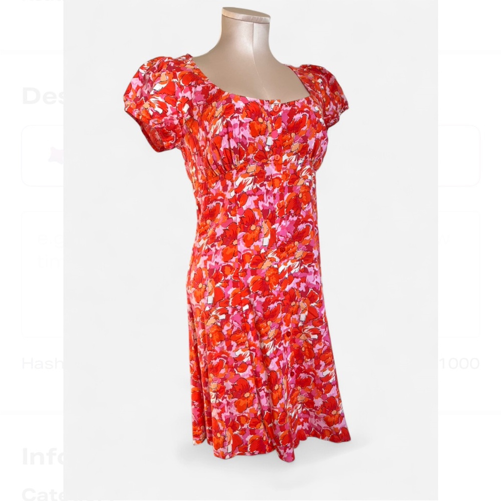 Primark Red and Pink Button Down Floral Mini Dress size US 4 NWT